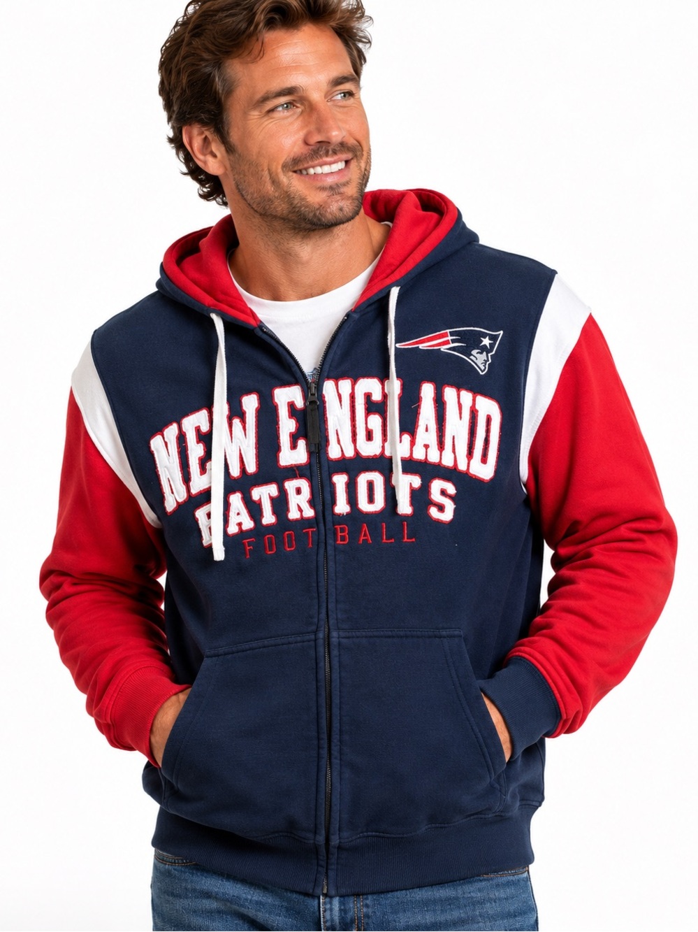 NFL New England Patriots Full-zip Hoodie  Jacket Embroidered Large Red Blue